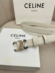 CELINE 25S TRIOMPHE 25MM BELT IN WHITE CALFSKIN SILVER HARDWARE