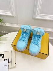 FENDI LOGO SOCK SNEAKER BOOTS IN SKY BLUE LAMBSKIN