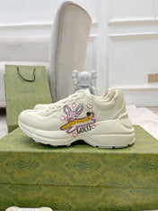 GG RHYTON TRAINER WHITE LAMBSKIN WITH FOX ICON