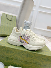 GG RHYTON TRAINER WHITE LAMBSKIN WITH FOX ICON