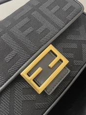 FENDI 26 BAGUETTE BLACK NAPPA LEATHER BAG WITH GOLD HARDWARE