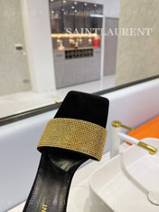 SL LUCKY GOLD CRYSTAL HIGH HEELS BLACK CALFSKIN