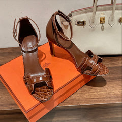 PREMIERE 105 SANDAL IN BRONZE BROWN CROCODILE LEATHER