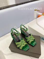 SL TRIBUTE CRYSTAL SANDALS DARK GREEN CALFSKIN