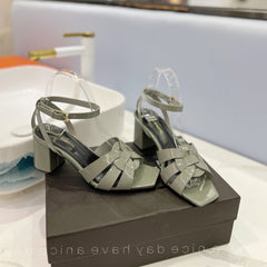 SL TRIBUTE SANDAL GLOSSY SAGE CALFSKIN