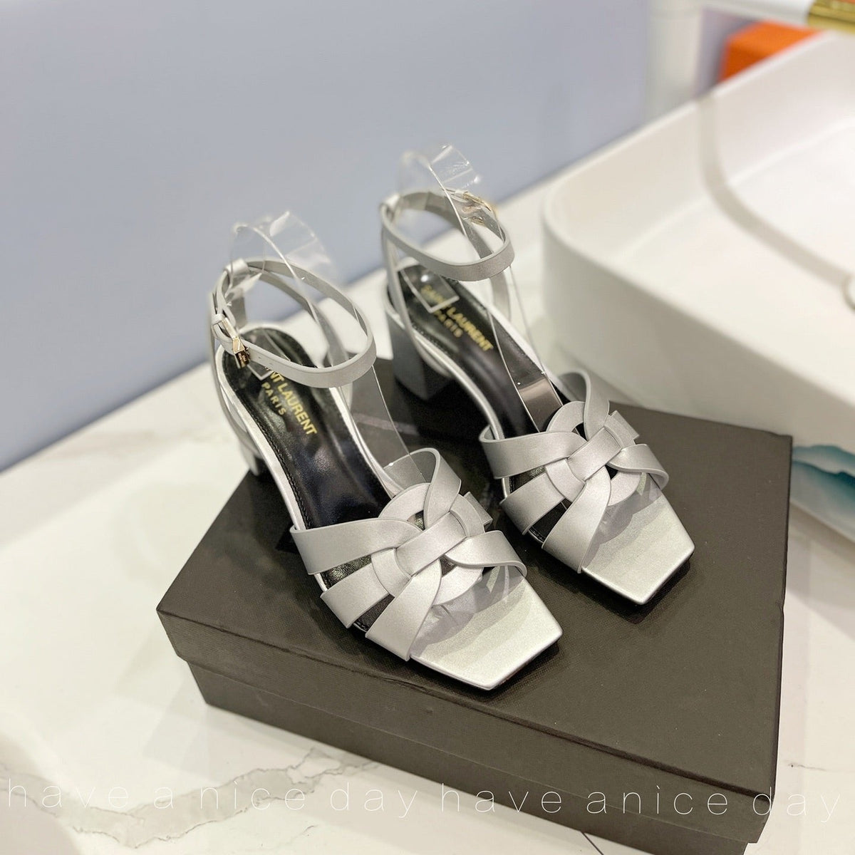 SL TRIBUTE SANDAL SILVER CALFSKIN