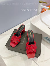 SL TRIBUTE MULES RED CALFSKIN