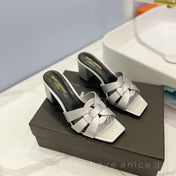 SL TRIBUTE MULES SILVER CALFSKIN