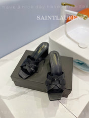 SL TRIBUTE MULES BLACK CALFSKIN