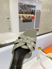 SL TRIBUTE SLIPPERS GLOSSY SAGE CALFSKIN