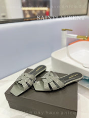 SL TRIBUTE SLIPPERS GLOSSY SAGE CALFSKIN