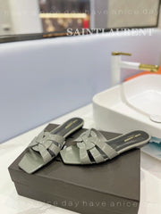 SL TRIBUTE SLIPPERS GLOSSY SAGE CALFSKIN