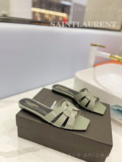 SL TRIBUTE SLIPPERS GLOSSY SAGE CALFSKIN