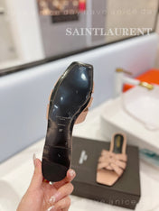 SL TRIBUTE SLIPPERS GLOSSY PINK NUDE CALFSKIN