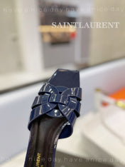 SL TRIBUTE SLIPPERS GLOSSY NAVY CALFSKIN