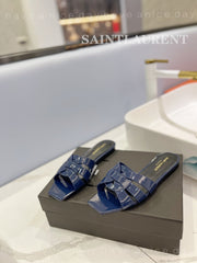 SL TRIBUTE SLIPPERS GLOSSY NAVY CALFSKIN