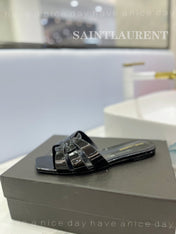 SL TRIBUTE SLIPPERS GLOSSY BLACK CALFSKIN