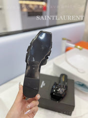 SL TRIBUTE SLIPPERS GLOSSY BLACK CALFSKIN