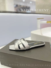SL TRIBUTE SLIPPERS SILVER CALFSKIN