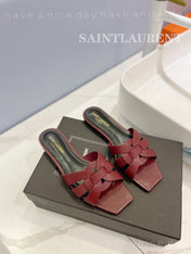 SL TRIBUTE SLIPPERS BERRY CALFSKIN