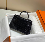 HERMES 25S MINI KELLY 19 IN BLACK CALFSKIN SILVER HARDWARE