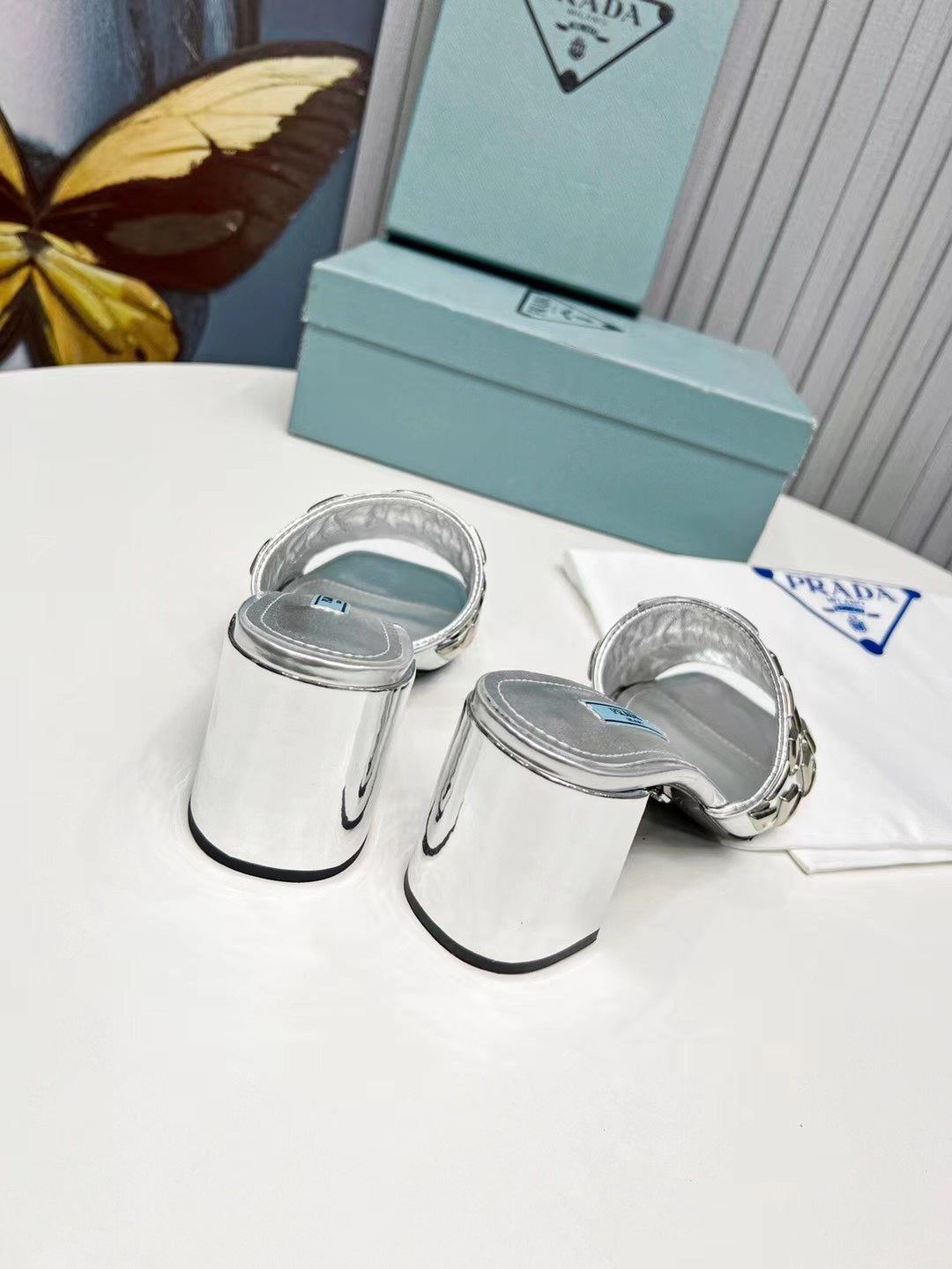 PRA EMBROIDERED SANDALS 65 SILVER CALFSKIN