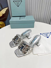 PRA EMBROIDERED SANDALS 65 SILVER CALFSKIN