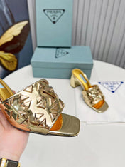 PRA EMBROIDERED SANDALS 65 METALLIC GOLD CALFSKIN