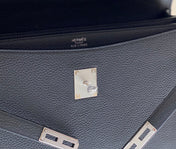 KELLY DEPECHES 38 BRIEFCASE IN BLACK TOGO CALFSKIN SILVER HARDWARE