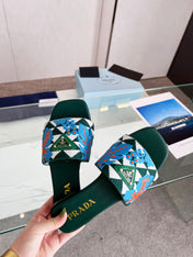 PRA EMBROIDERED SLIDES FLAT CASTLETON GREEN FABRIC