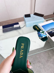 PRA EMBROIDERED SLIDES FLAT CASTLETON GREEN FABRIC