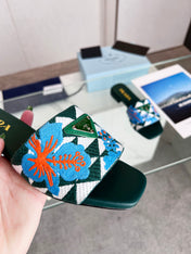 PRA EMBROIDERED SLIDES FLAT CASTLETON GREEN FABRIC