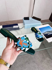 PRA EMBROIDERED SLIDES FLAT CASTLETON GREEN FABRIC