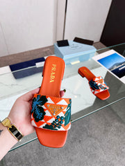 PRA EMBROIDERED SLIDES FLAT ORANGE FABRIC