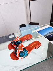 PRA EMBROIDERED SLIDES FLAT ORANGE FABRIC