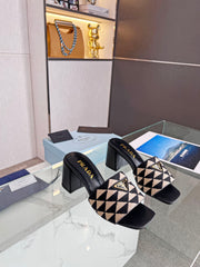 PRA EMBROIDERED SLIDES 65 BLACK AND BEIGE FABRIC