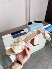 PRA EMBROIDERED SLIDES 65 BEIGE FABRIC