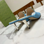 GG HIGH HEELS BLONDIE 75 IN SKY BLUE LAMBSKIN WITH GOLD HARDWARE