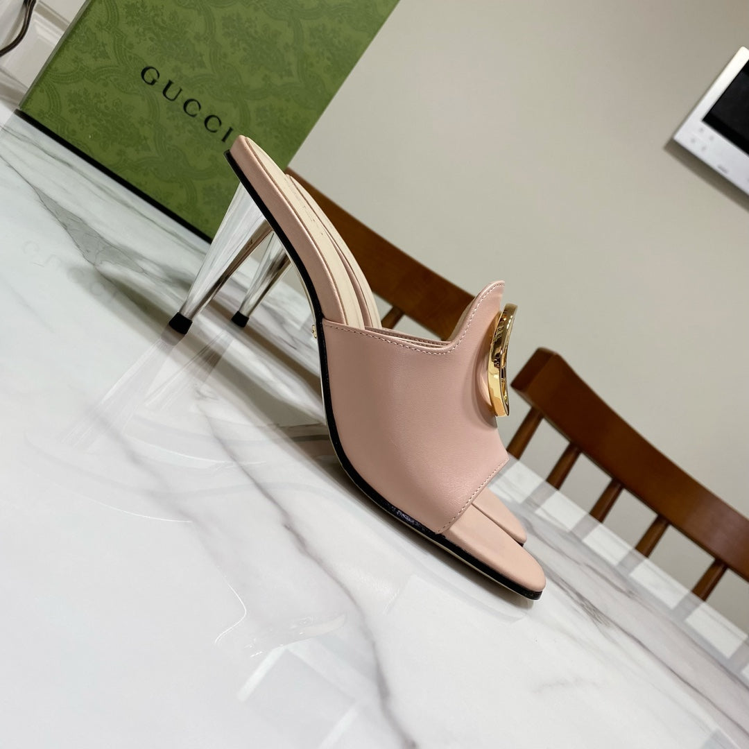 GG HIGH HEELS BLONDIE 75 IN PASTEL PINK LAMBSKIN WITH GOLD HARDWARE