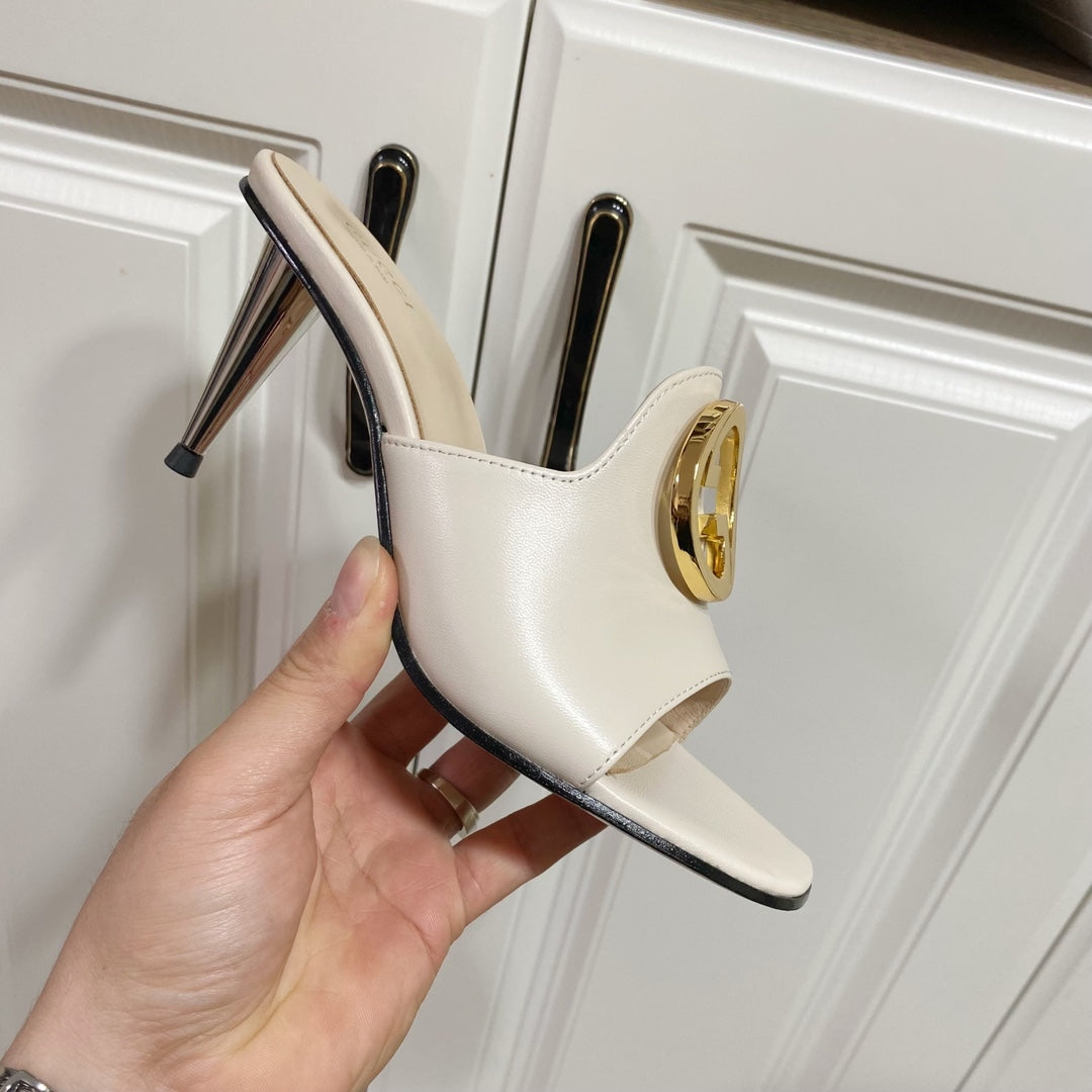 GG HIGH HEELS BLONDIE 75 IN CREAM WHITE LAMBSKIN WITH GOLD HARDWARE
