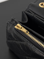 CRUSH CHAINED BAG 22 IN BLACK QUILTED CRUSHED CALFSKIN GOLD HARDWARE