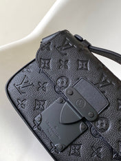 LV 25S S LOCK MESSENGER BAG 21 IN BLACK FULL EMBOSSED TAURILLON CALFSKIN