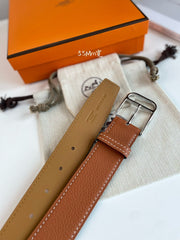HM ROMAIN 35MM BELT YAM ORANGE LEATHER SILVER HARDWARE