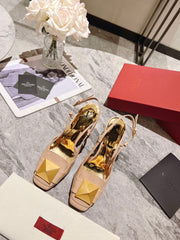 ONE STUD BEIGE TAN PATENT LEATHER LACE-UP HIGH HEELS 85 MM