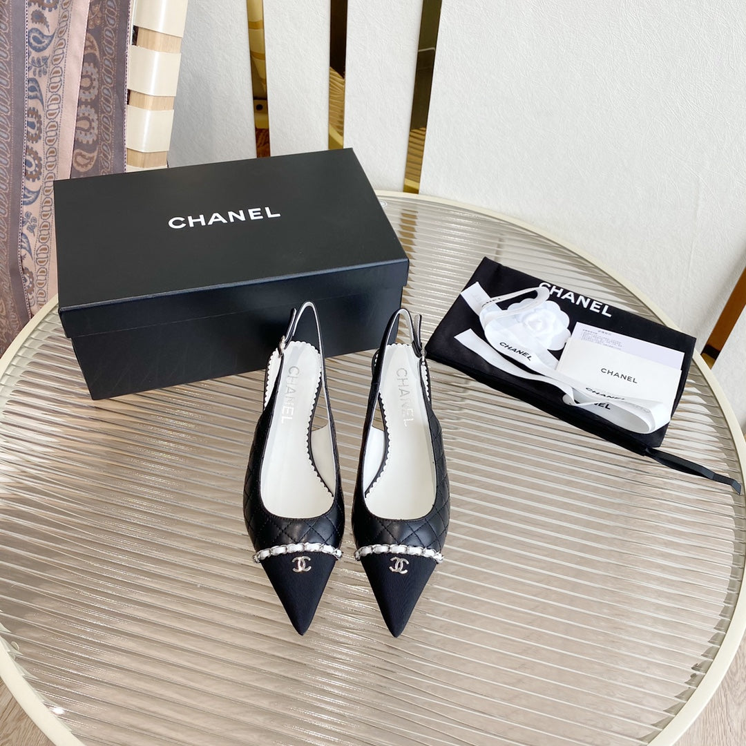 CC SLINGBACK 25S 30 MM IN BLACK LAMBSKIN WITH SILVER HARDWARE