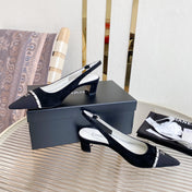 CC SLINGBACK 25S 30 MM IN BLACK SUEDE WITH SILVER HARDWARE