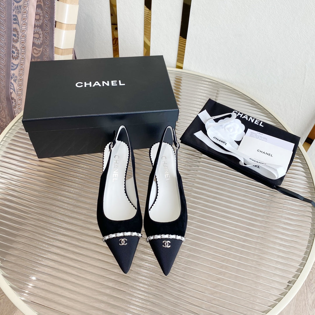 CC SLINGBACK 25S 30 MM IN BLACK SUEDE WITH SILVER HARDWARE