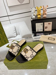 GG EXCLUSIVE SLIDE SANDAL BLACK AND CREAM CALFSKIN