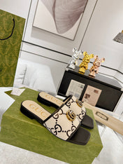 GG EXCLUSIVE SLIDE SANDAL BLACK AND CREAM CALFSKIN