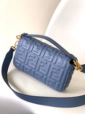 Fend Baguette 27 Bag With FF Motif Blue Leather Ghw